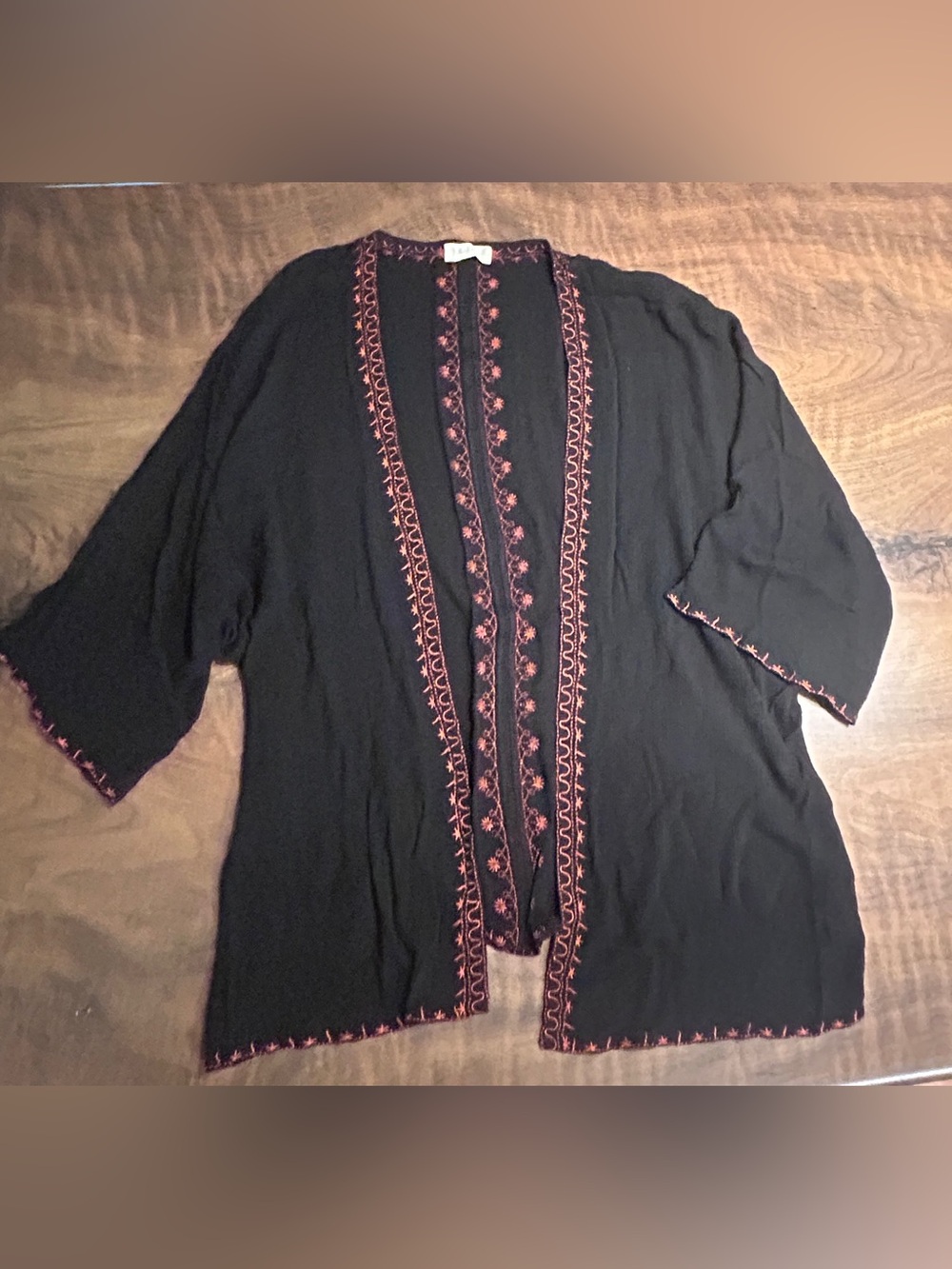Altar’d State Black and Orange Embroidered Kimono Cardigan